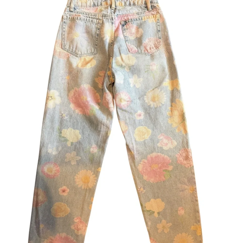wild fable Floral Print Straight-Leg Jeans in Light Blue with Pastel Blooms - Picture 2 of 8